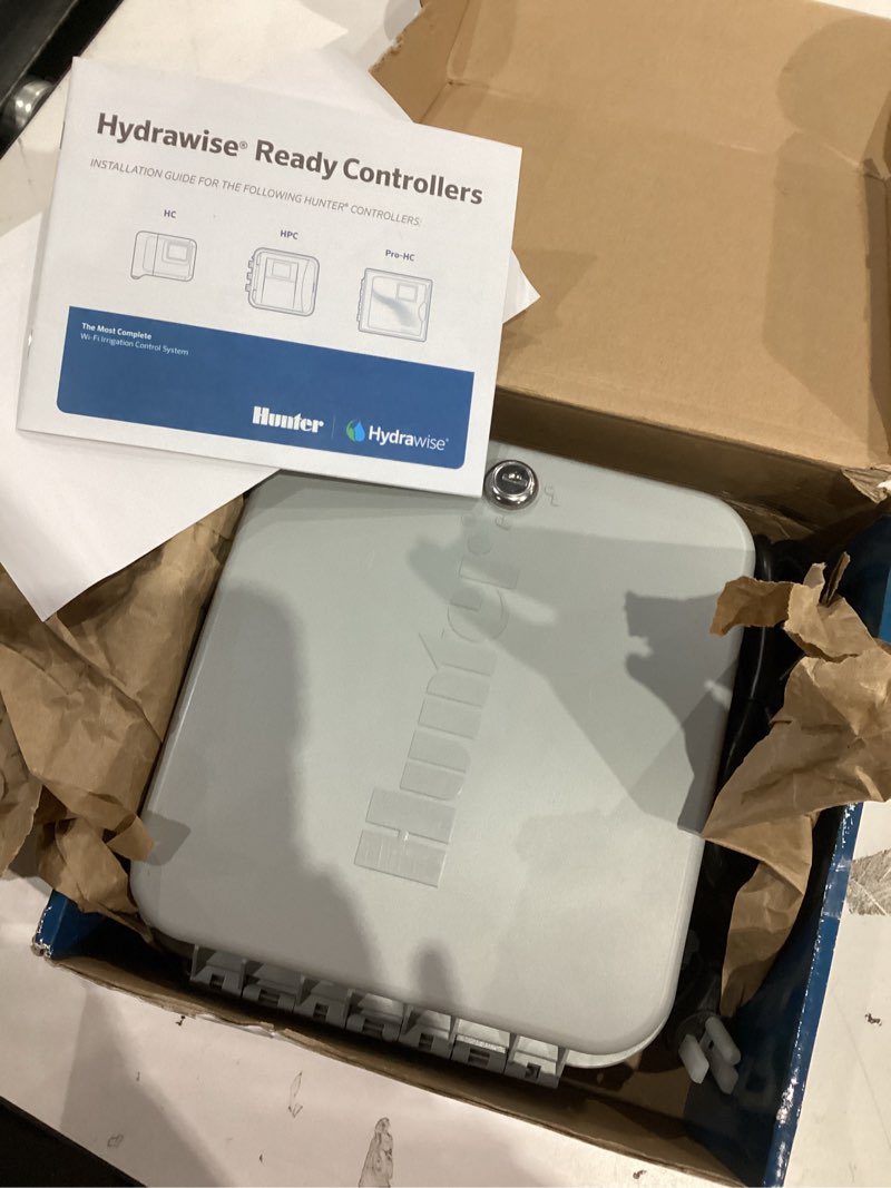 Condition photo showing Good Condition for Hunter Hydrawise HPC400 Smart WiFi Irrigation Controller for Lawns and Gardens, 4 Zone, Expandable to 16 Zones, Weather Based, App Controlled Sprinkler System
