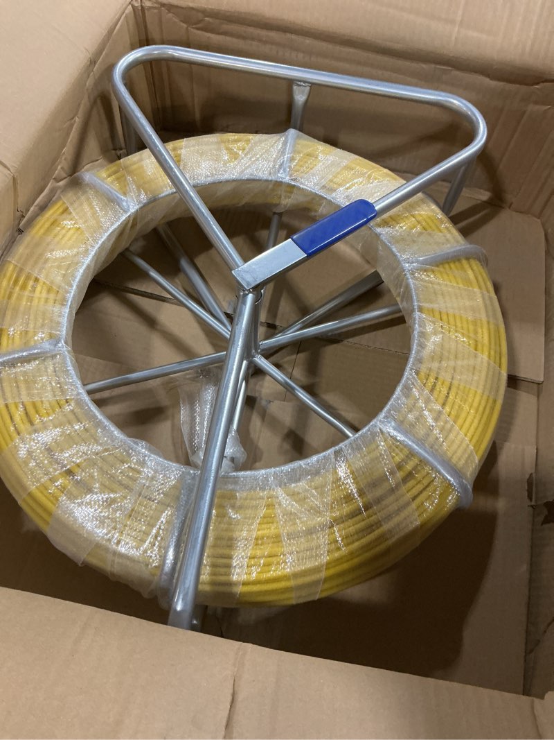 Condition photo showing Good Condition for fahkns 425ft fish tape fiberglass 1/4 inch(6mm) fishing wire puller duct rodder cable running electrical fishtape tool rod with steel reel stand through wall pipe length marking in meter 425ft 1/4 inch(6mm)