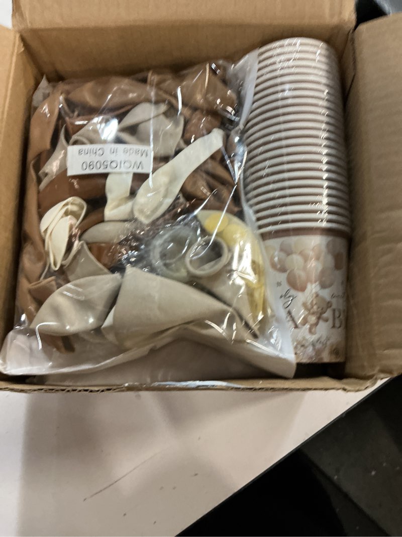 Condition photo showing Good Condition for 270 Pcs We Can Bearly Wait Baby Shower Decorations: Bear Baby Shower Banner Balloons Disposable Bear Themed Plates and Napkins Cups Tablecloth, Serve 24 Brown