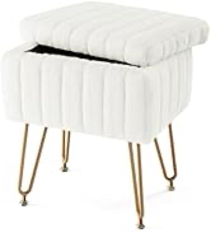sweetcrispy vanity stool chair with storage, 18.9”h x 16”l x 12.2”w ottoman chair faux fur soft padd