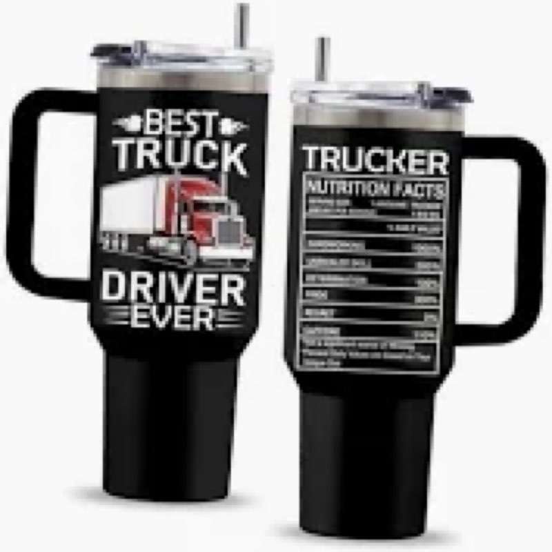Uibunoo Truck Driver Gifts for Men, 40 Oz Trucker Tumbler with Handle & Straw, Trucker Present, Birt