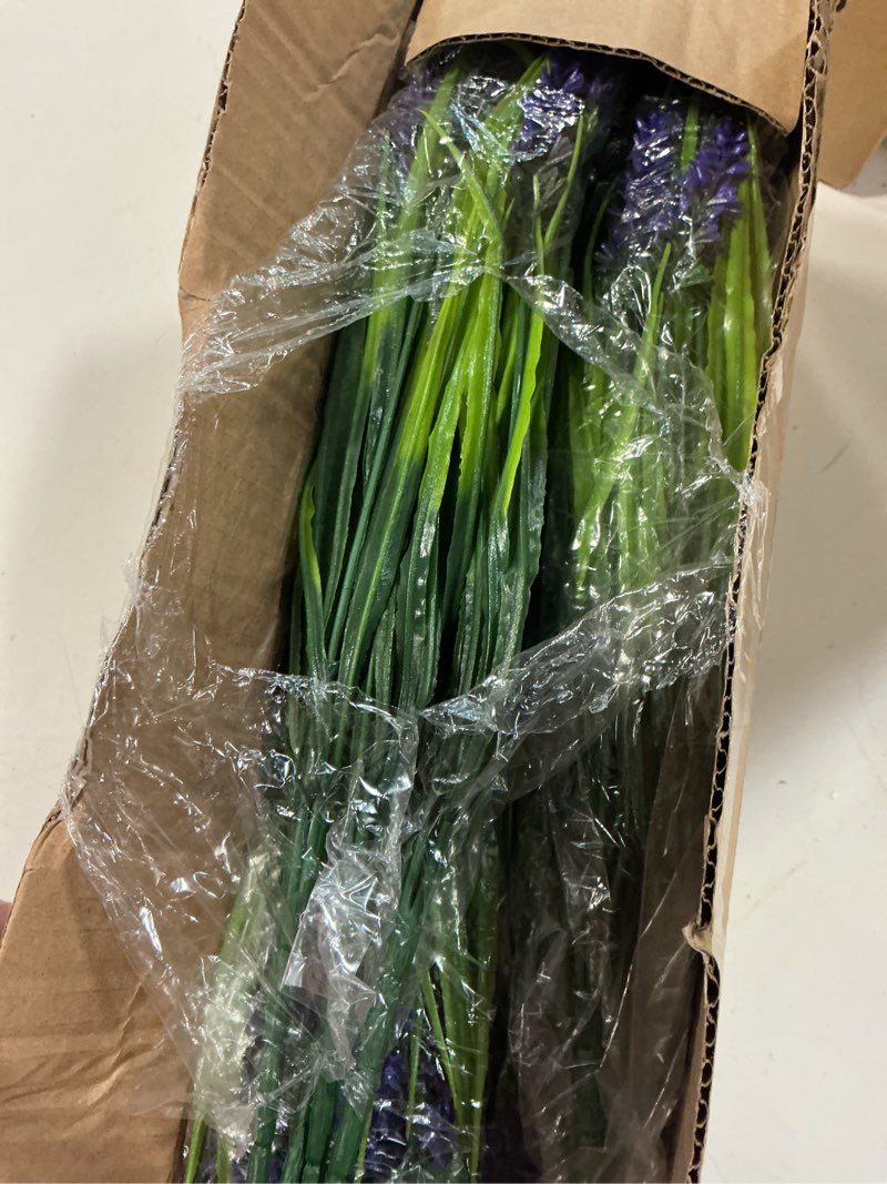 Condition photo showing Good Condition for geegoods artificial plants flowers outdoor – 24 bundles uv resistant faux lavender flowers with monkey grass for garden porch window patio hanging planter decor purple 24pcs