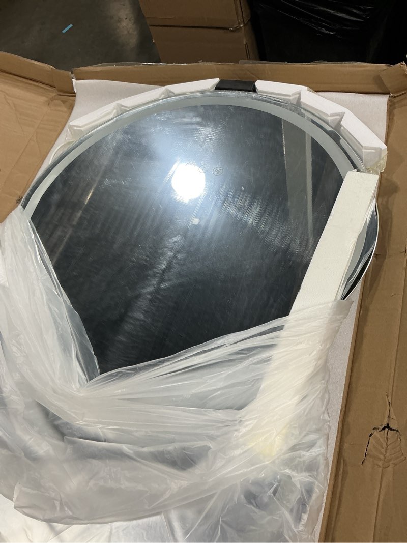 Condition photo showing Good Condition for 24x36 inch asymmetrical led bathroom mirror, irregular cloud led lighted vanity mirror with lights for wall, anti-fog, dimmable, 3 colors, memory (horizontal/vertical) 36"l x 24"w cloud /backlit and frontlit