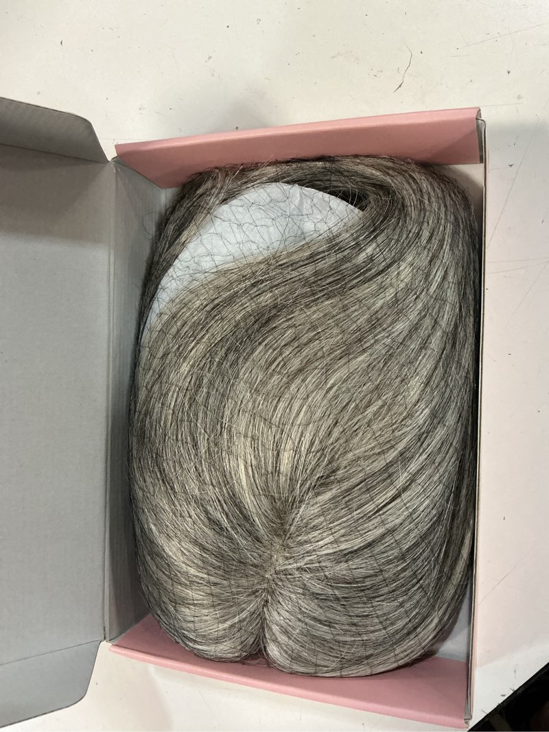 Condition photo showing Good Condition for reecho 10" real human hair topper for women with thinning hair, clip-in crown hairpiece for instant volume and gray root coverage real hair toppers wiglett, swiss base, salt & pepper salt & pepper swiss base