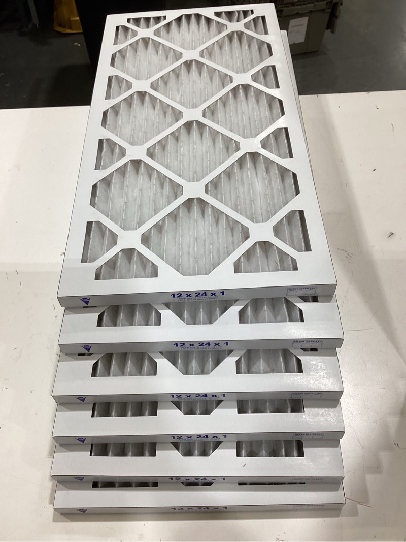 Condition photo showing As Is for nordic pure 12x24x1 pleated merv 8 air filters 6 pack made in usa, standard hvac filtration, airborne particles, lint, dust & pollen merv 8 (6 pack)