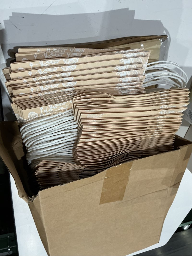 Condition photo showing As Is for fuutreo 100 set wedding gift bags with tissue paper wedding welcome favor paper bags for guests with handles thank you bridal shower hotel 21 * 8 * 15cm(vintage lace)