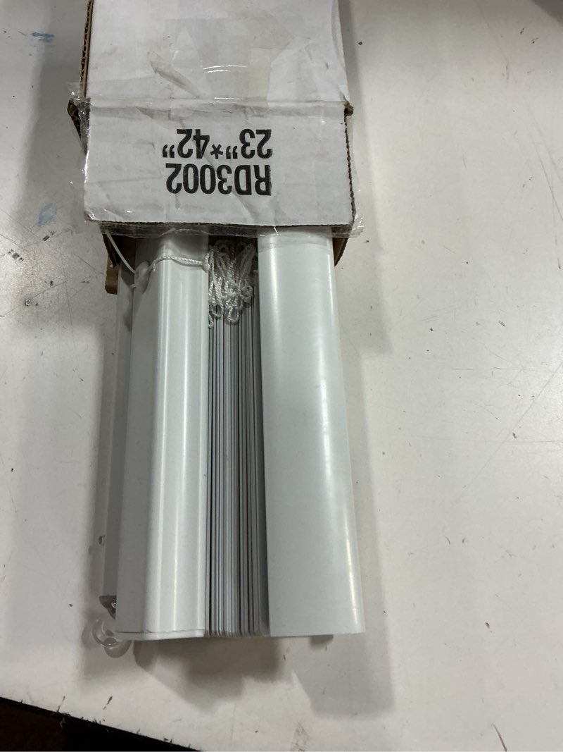 Condition photo showing As Is for LazBlinds No Tools No Drill 1" Vinyl Mini Blinds, Cordless Blinds for Windows, Light Filtering Horizontal Window Blinds & Shades, 20" W x 36" H, White