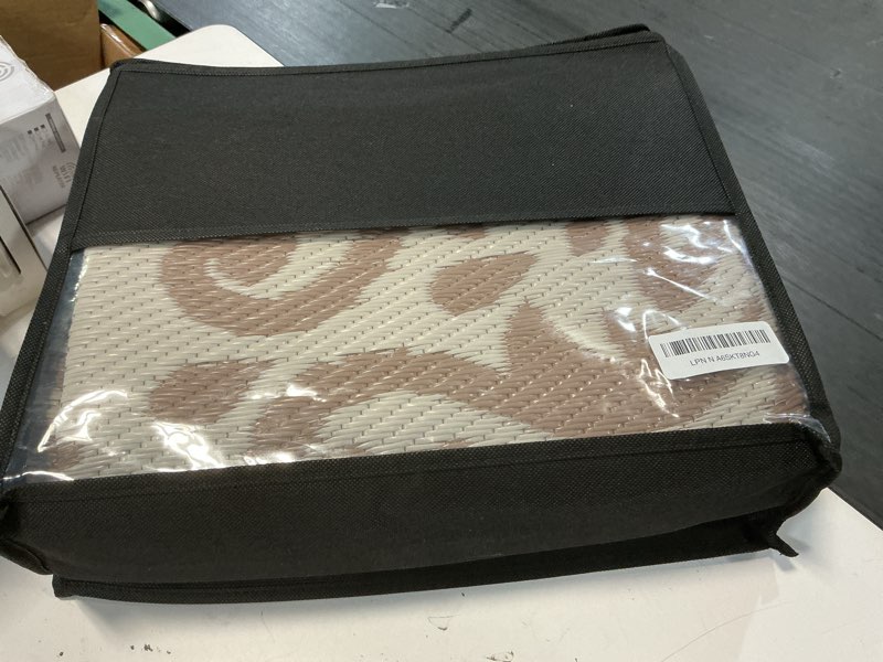 Condition photo showing Good Condition for capslpad 6x6 floral outdoor rug for patio clearance reversible mat round portable plastic straw carpet waterproof boho indoor outside area rugs for rv camping picnic balcony beach deck, light beige light beige 6' (round)