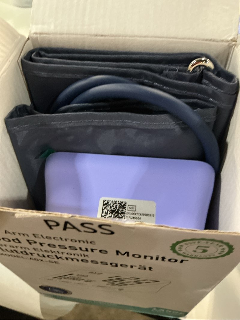 Condition photo showing Good Condition for blood pressure monitor, automatic upper arm blood pressure monitors for home use, 2 blood pressure machine cuff(9-17in & 13-21in) with large led backlit display, 3x199 reading memory purple