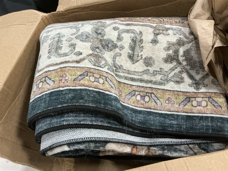 Condition photo showing As Is for releany area rugs 6'x9' washable vacuum-friendly, non-slip, floral vintage distress print pattern medallion carpet for living room bedroom vintage black beige brown black/vintage/beige 5' x 7' (rectangular)
