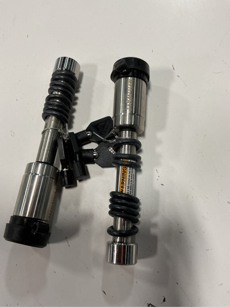 Condition photo showing Good Condition for metoware trailer hitch lock, stainless steel trailer receiver hitch lock with 5/8" dia 3-1/2” locking pin and 8 anti-rattle rubber o-rings fits class iii iv 2" and 2-1/2" receiver (2 pack)