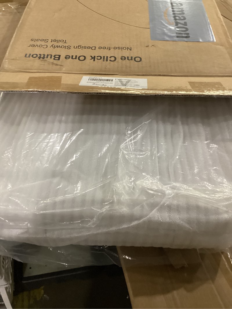 Condition photo showing Good Condition for universal toilet seat elongated with soft close cover, oval toilet seat replacement with toilet bolts hinge and bumpers, compatible with kohler, american standard, toto, one-click release, white 18.5" elongated with 1 base