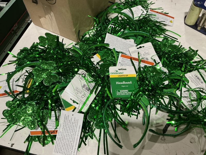 Condition photo showing New/Like New for (lot of 19) light-up glitter shamrock headband st. patrick s day by way to celebrate