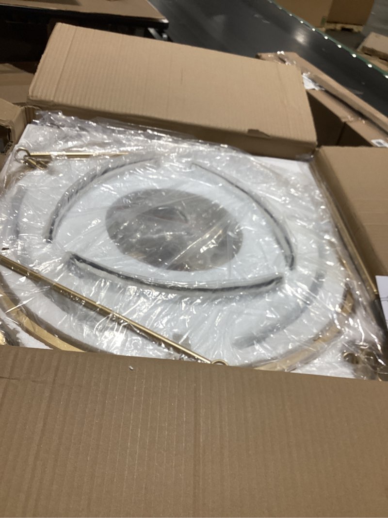 Condition photo showing Good Condition for Modern Dining Room Chandelier, 22 inch Gold Textured Glass Drum Chandelier Luxury Crystal Hanging Lighting for Living Room Foyer Kitchen Island Bedroom