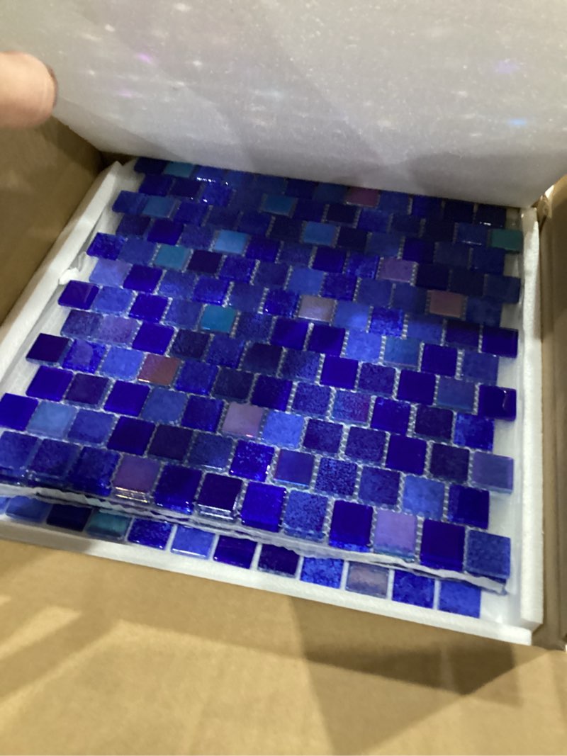 Condition photo showing New/Like New for Diflart Glass Mosaic Tiles, Iridescent Blue, 1 Inch Square, Glass Linear Tile for Swimming Pool, Kitchen Backsplash, Shower Bathroom Waterline Fountain Wall, Fireplace, Pack of 5 Sheets 1x1 Inch Square Blue