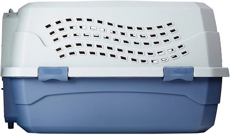 Travel carrier with 2 top loading doors hard sides dogs cats pets gray and blue 22.8\” L