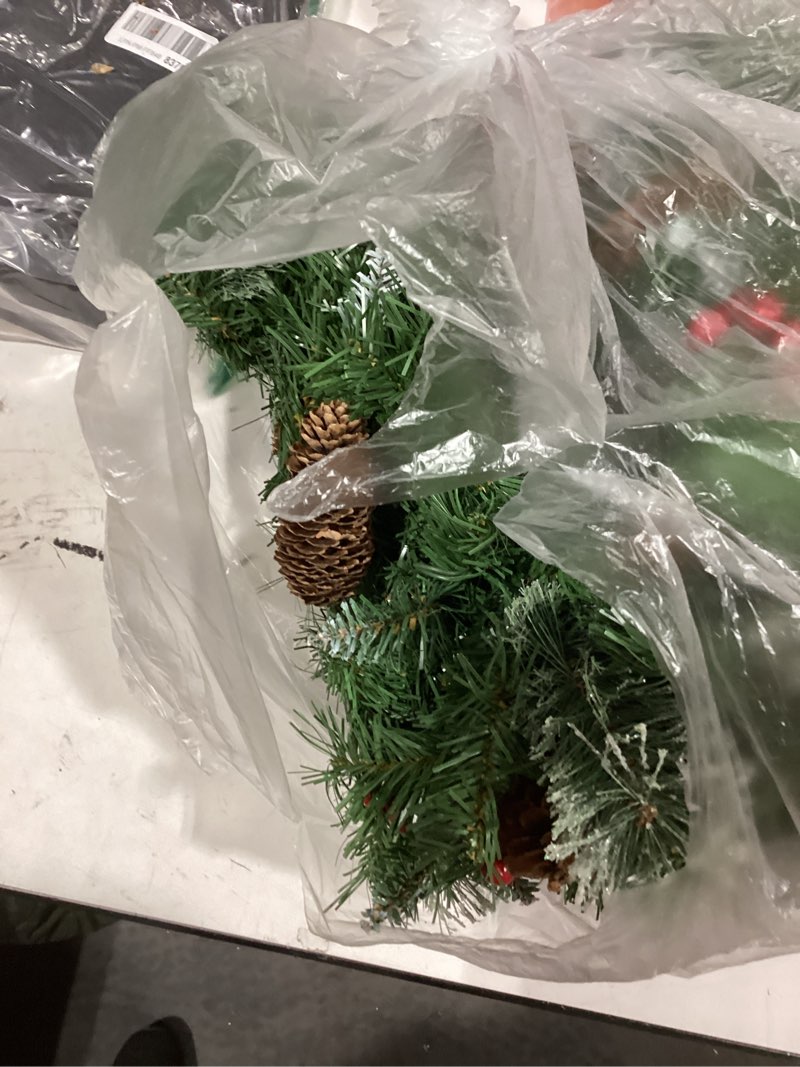 Condition photo showing Good Condition for 9 Feet Pre-Lit Christmas Garland, Mixed Pine Decorated with Frosted Berries, Pinecones, 70 Lights Plug in, for Mantle Staircase Indoor and Outdoor Green White Plug In Polyvinyl Chloride (PVC)
