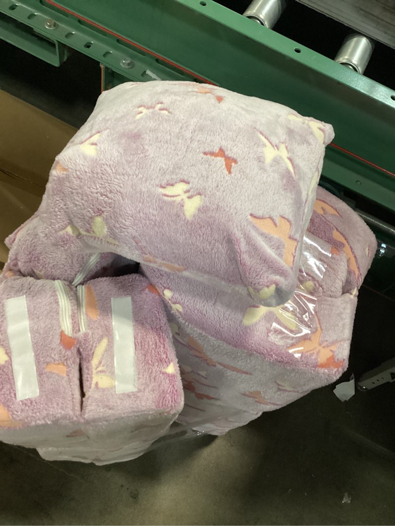 Condition photo showing As Is for MeMoreCool Foldable Futon Chair Bed for Kids, Glow Tri-fold Sofa Bed Convertible Toddler Sofa Mattress, Foam Floor Couch for Sitting, Purple Lavender Butterfly