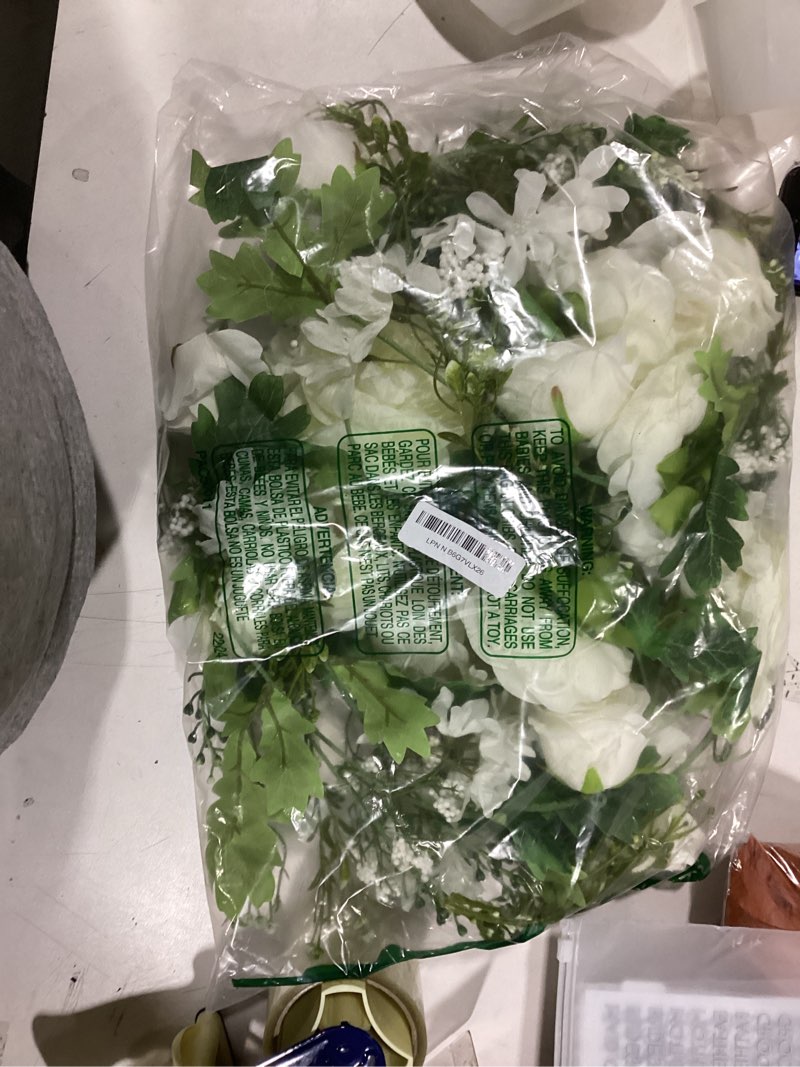 Condition photo showing As Is for DearHouse 2Pack Artificial Peony Flower Garland - Silk Peony Garland with White Flowers for Wedding Party Table Decoration,6ft/Strand White 2