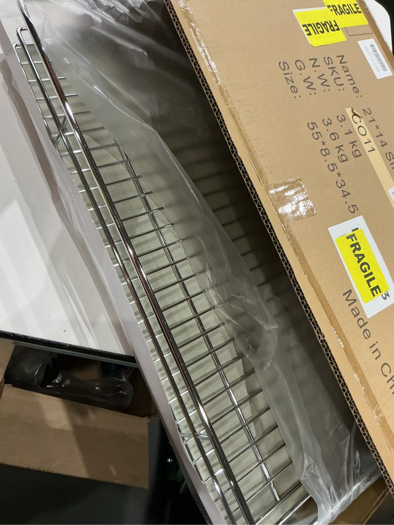 Condition photo showing Good Condition for mount walker pull out cabinet organizer(14" w x 21" d), heavy duty slide out pantry shelves, storage shelf drawer basket for 15-1/4” cabinet opening, pull shelf storage for pots, chrome 1-tier w14" x 21"d