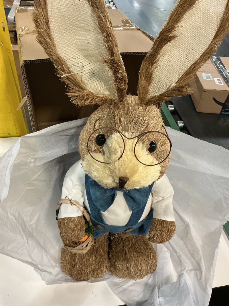 Condition photo showing New/Like New for juegoal easter bunny decor, 32"(2.6ft) large standing sisal rabbit figurine, handmade easter straw mr. bunny statues, cute photo props gifts for farmhouse spring home porch decorations style b