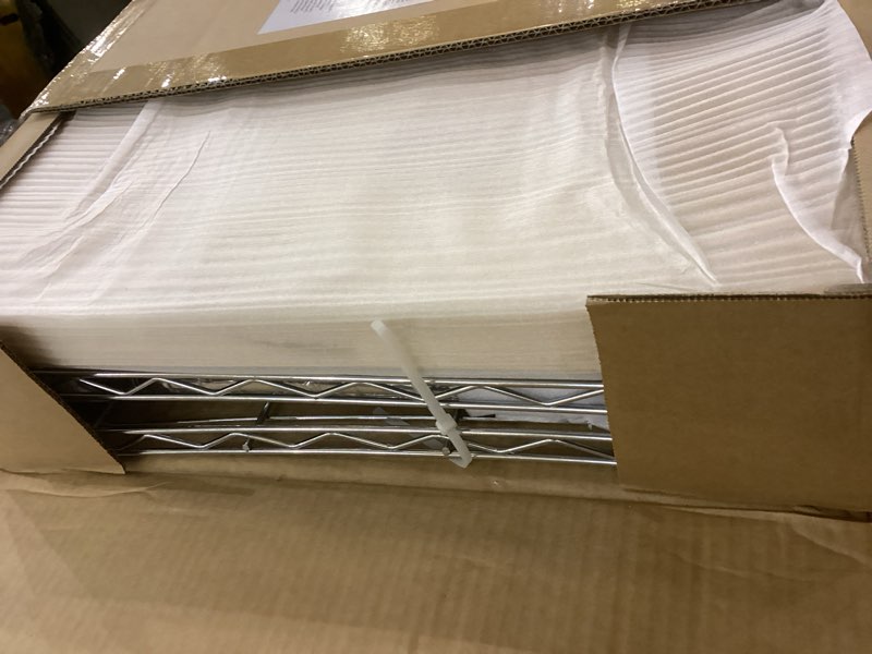 Condition photo showing New/Like New for Amazon Basics Portable Kitchen 3-Tier Storage Rack on Caster Wheels with Adjustable 2 Shelves, 175 Pound Capacity, 21 x 15 x 36.7 inches (LxWxH), Wood/Chrome