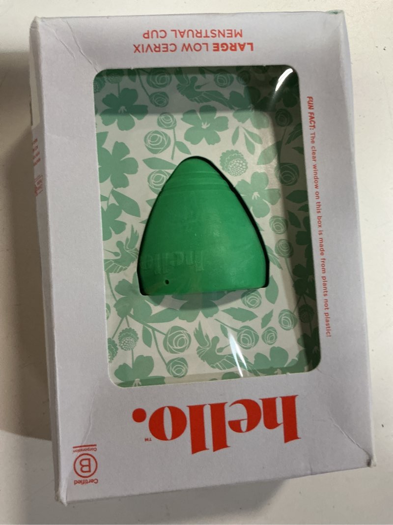 Condition photo showing Good Condition for cup low cervix menstrual cup | award winning reusable soft flexible alternative to pads & tampons | sustainable feminine hygiene | leak proof | holds 28ml | 45mm diameter, 47mm l (large) large green