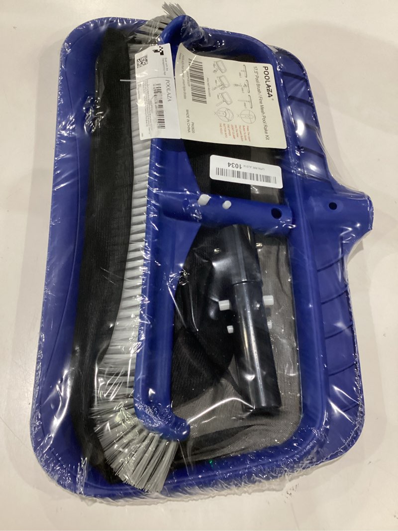Condition photo showing Good Condition for fine mesh pool skimmer net & pool brush kit, durable pool cleaning kit includes pool net skimmer with sturdy frame &17.5" professional pool brush head for inground pools & above ground pools skimmer & brush
