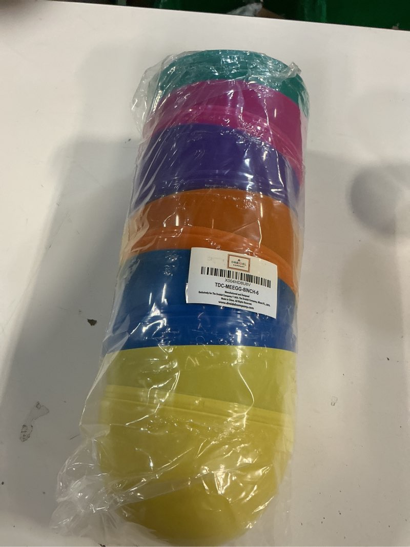 Condition photo showing New/Like New for the dreidel company 6-pack 8" inch massive multicolor fillable easter eggs colorful bright plastic, stands upright, perfect for surprise, easter hunt, assorted colors, 8" giant fillable eggs (6-pack)