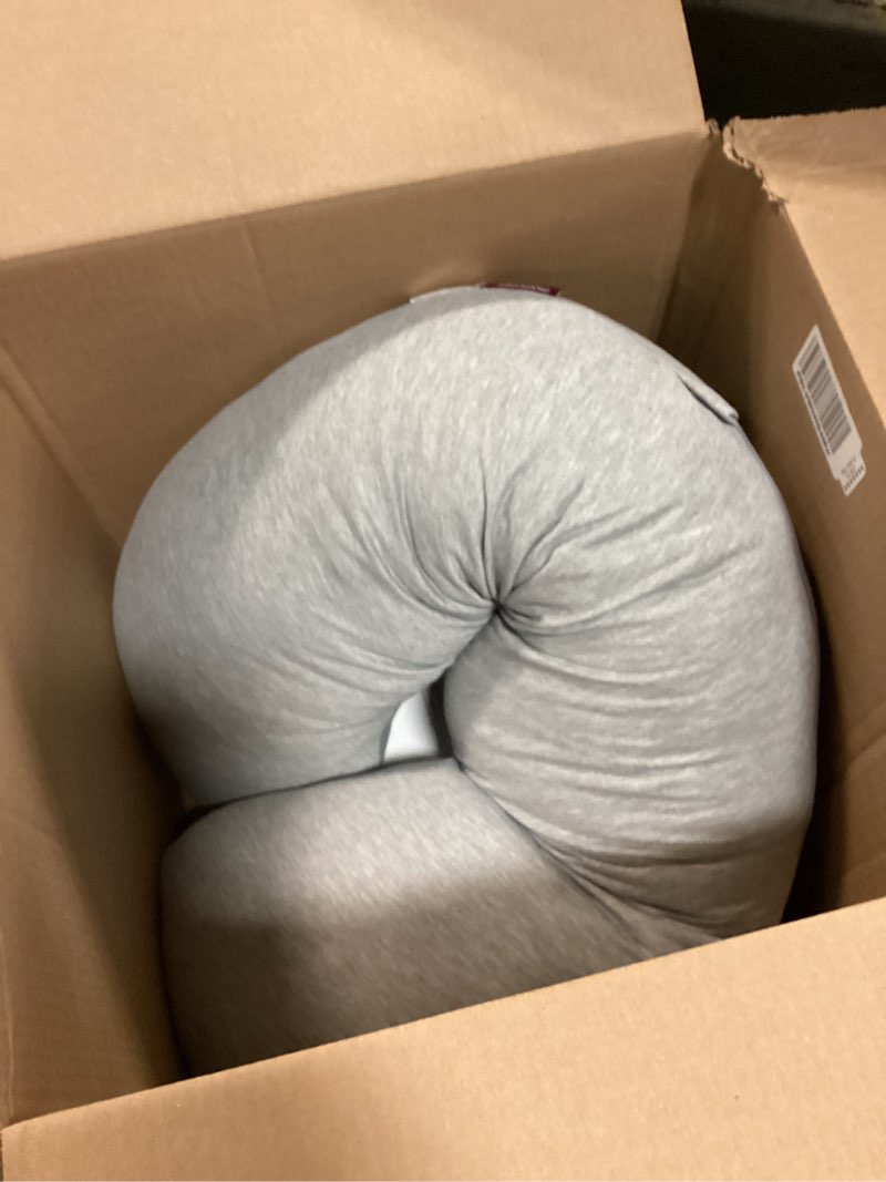 Condition photo showing New/Like New for momcozy pregnancy pillows for side sleeping, j shaped maternity body pillow for pregnancy, soft pregnancy pillow with jersey cover for head neck belly support, grey