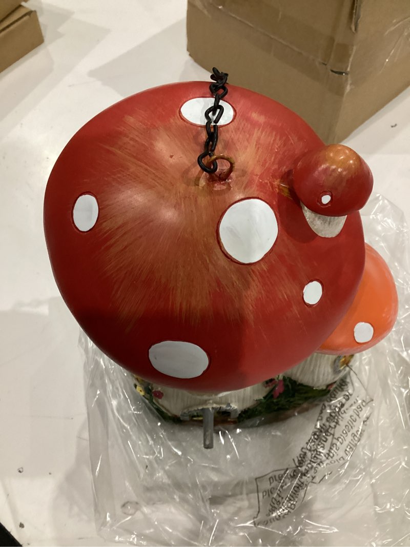 Condition photo showing As Is for bluebird houses for outside, bird houses for outside, mushroom cute resin birdhouses for outdoors, weatherproof courtyard decorated hanging bird house, nesting bird house, gift for bird lovers (red) red medium size