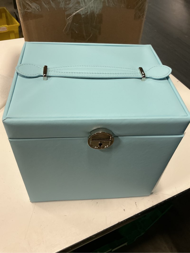 Condition photo showing Good Condition for jewelry box for women with lock, 5-layer jewelry organizer with mirror & 4 drawers, lockable faux leather storage case for ring necklace bracelet earring, elegant gift for girls mom girlfriend, blue
