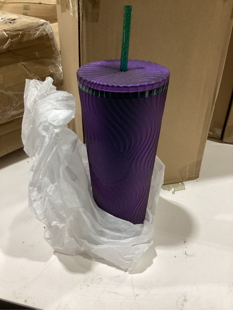 starbucks wavy plastic cold cup, 24 oz, reusable tumbler with straw and lid, textured wave design, bpa-free, purple with embossed siren logo 4 cups