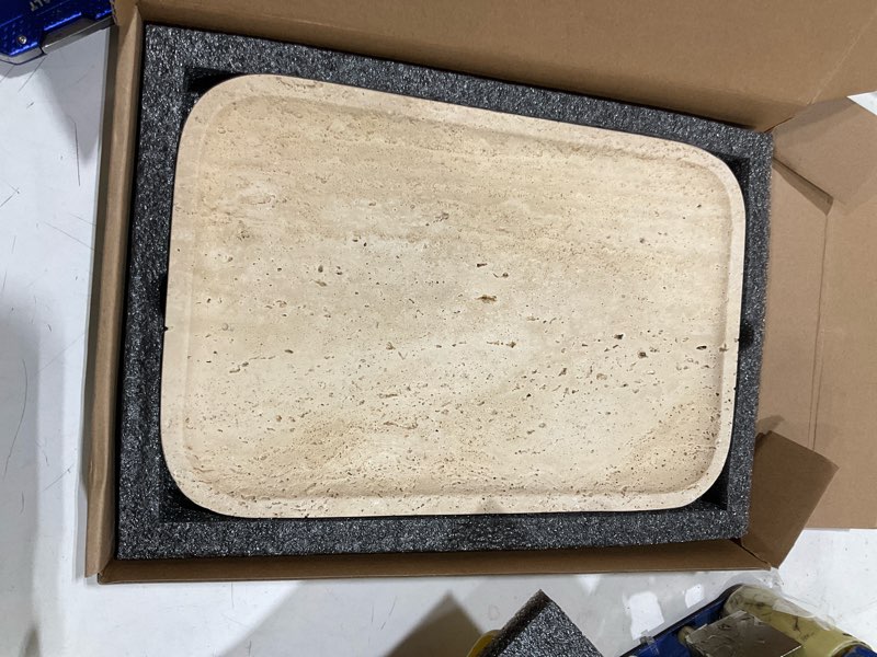 Condition photo showing Good Condition for koville romano travertine tray, 12"x8" natural stone vanity tray for countertop bathroom kitchen dresser, decorative marble catchall trays for perfume jewelry, rectangular serving tray(beige) travertino romano