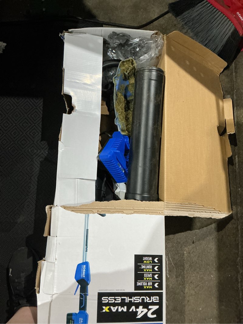 Condition photo showing As Is for kobalt 24-volt cordless battery string trimmer and leaf blower and combo kit 4 ah (battery included) (charger included)