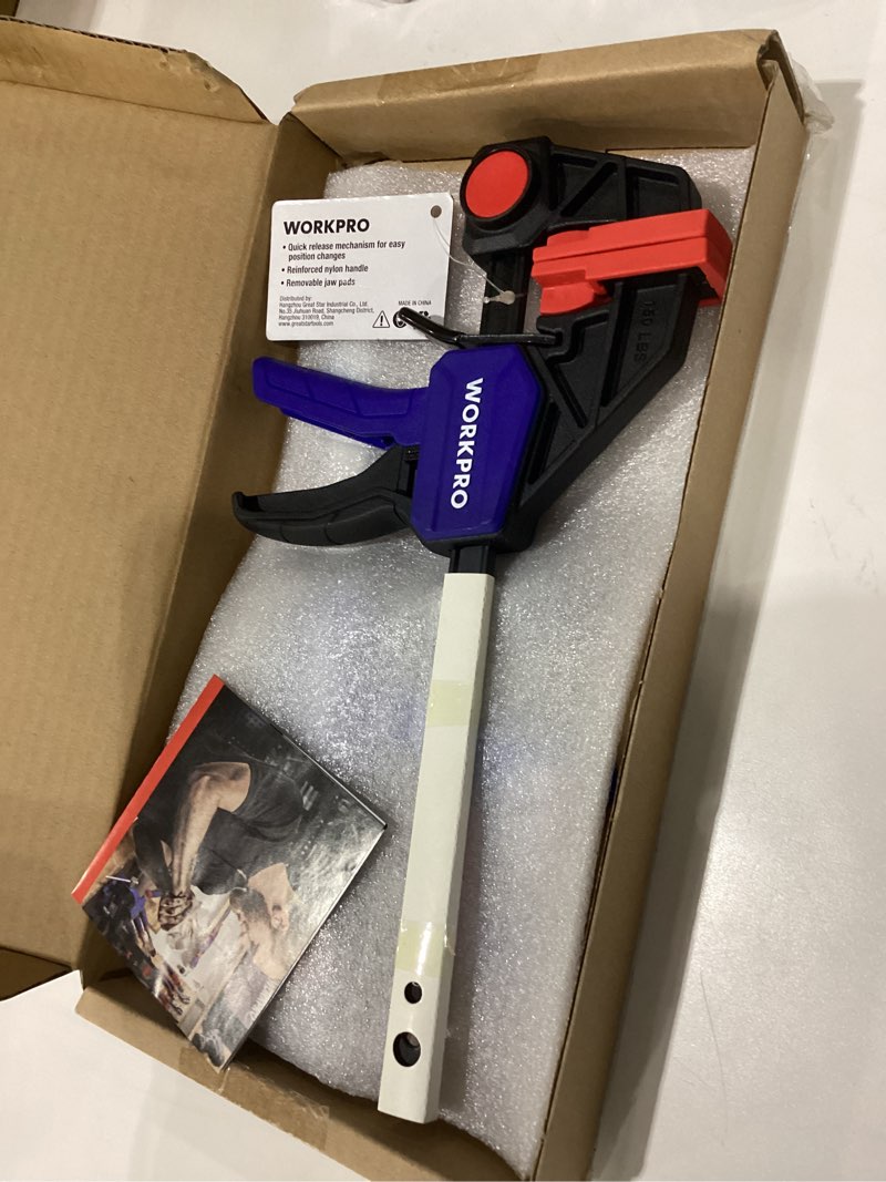 Condition photo showing New/Like New for workpro 6" clamps for woodworking 2-pack, quick-release wood clamps/spreader light duty, one hand 150 lbs load limit, ideal for woodworking and diy projects 2pcs 150lbs (6")
