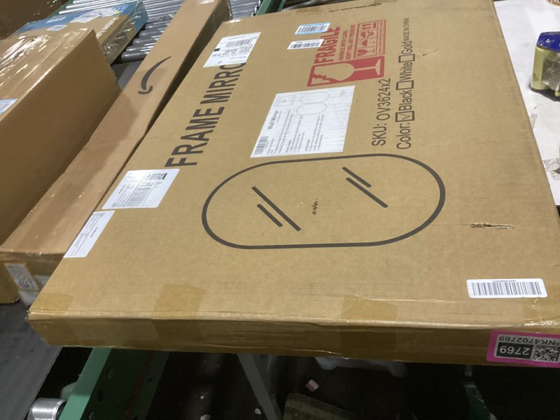 Condition photo showing New/Like New for Oval Bathroom Mirror for Wall, 2 Pack 24"x36" Bathroom Vanity Mirror for Over Sink, Bedroom, Living Room, Entryway, Metal Frame & HD Shatterproof Glass, Wall Mounted Horizontally or Vertically(Black) Black 36''Lx 24''W-2PCS