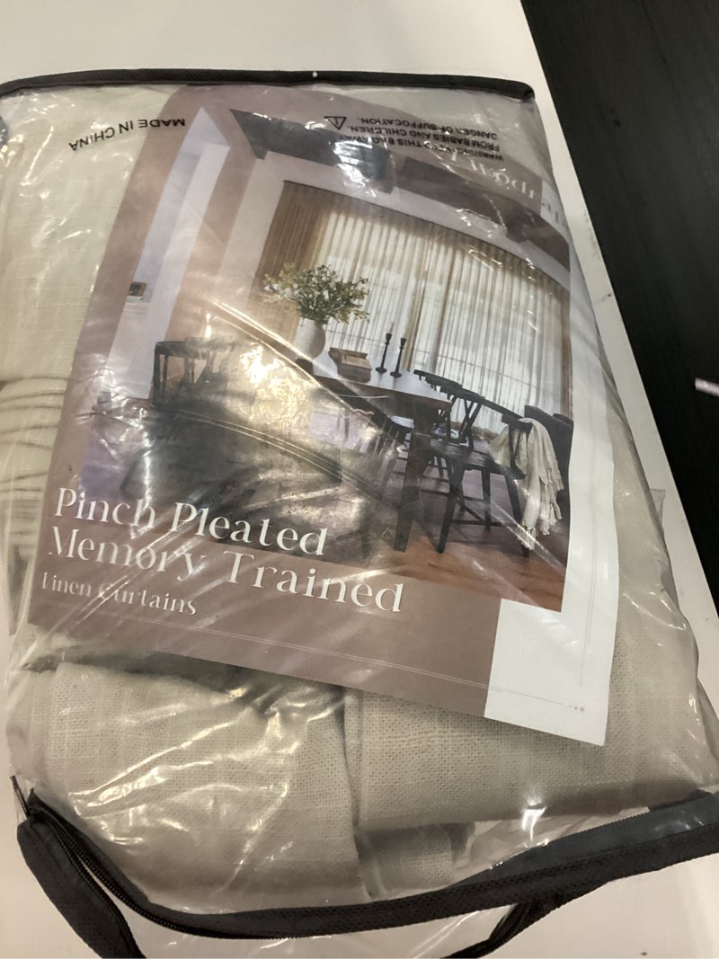 Condition photo showing Good Condition for 90 inch linen pinch pleated curtains 2 panels for living room bedroom memory training shaped semi sheer beige light tan pinch pleat drapes with hooks rings light filtering window curtain 40x90