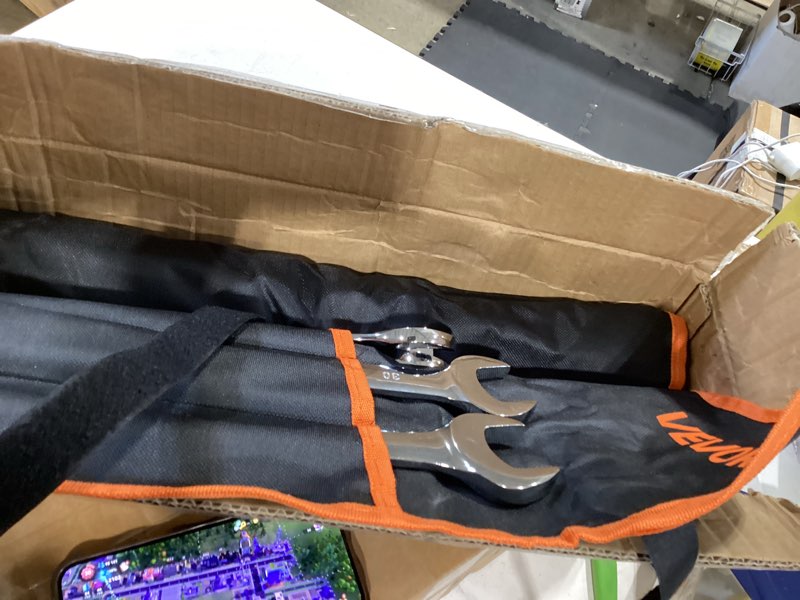Condition photo showing As Is for vevor combination wrench set, 44-piece sae and metric, 12-point box end and 15° angled open end combination wrenches with roll up pouch, carbon steel, for general household and automotive repairs regular 44pcs (metric&sae)