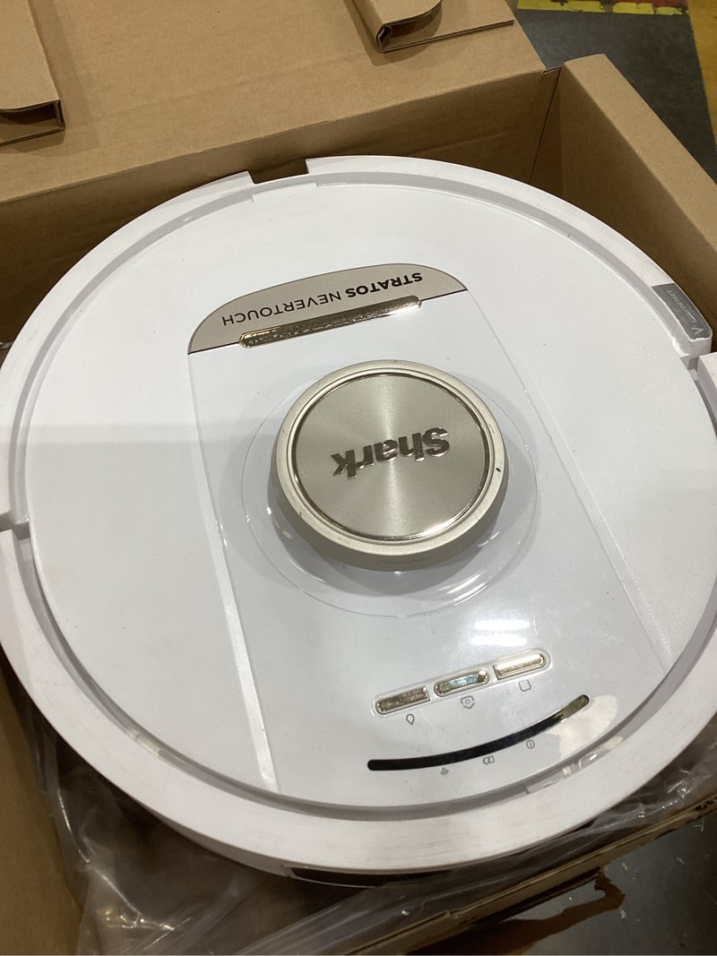 Condition photo showing As Is for shark stratos 2-in-1 robot vacuum & mop with 25+ hands-free features & nevertouch self-cleaning base, precision mapping, autolift technology, hepa filtration, edge detect, white, rv2720ze stratos nevertouch vacuum&mop(basic)