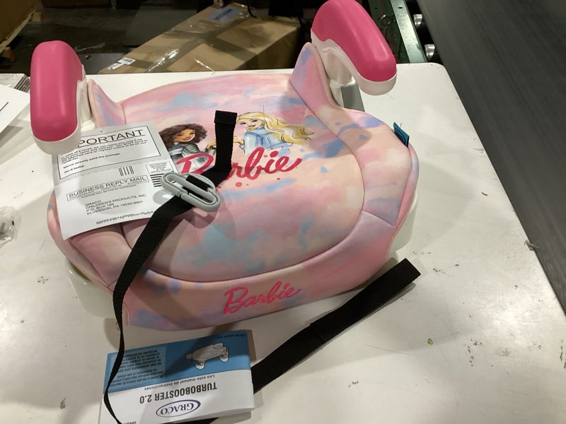 Condition photo showing As Is for Graco TurboBooster 2.0 Backless Booster Car Seat, Barbie Paint, Travel Booster Seat for Children Ages 4-10, Weight 40-100 Pounds and Height up to 57 Inches