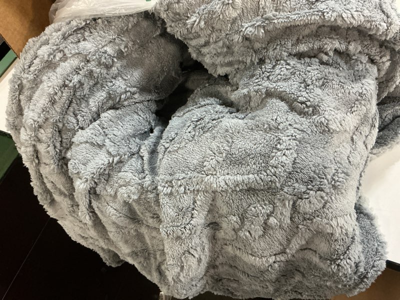 Condition photo showing As Is for Super Fuzzy Soft Sherpa Fleece Weighted Blanket, 15 lbs Dual Sided Fluffy Heavy Weighted Blankets for Adults - No Bunching with Double Layers of Soft Inner Lining (60"x 80", 15 Pounds) Grey 60" x 80" 15lbs
