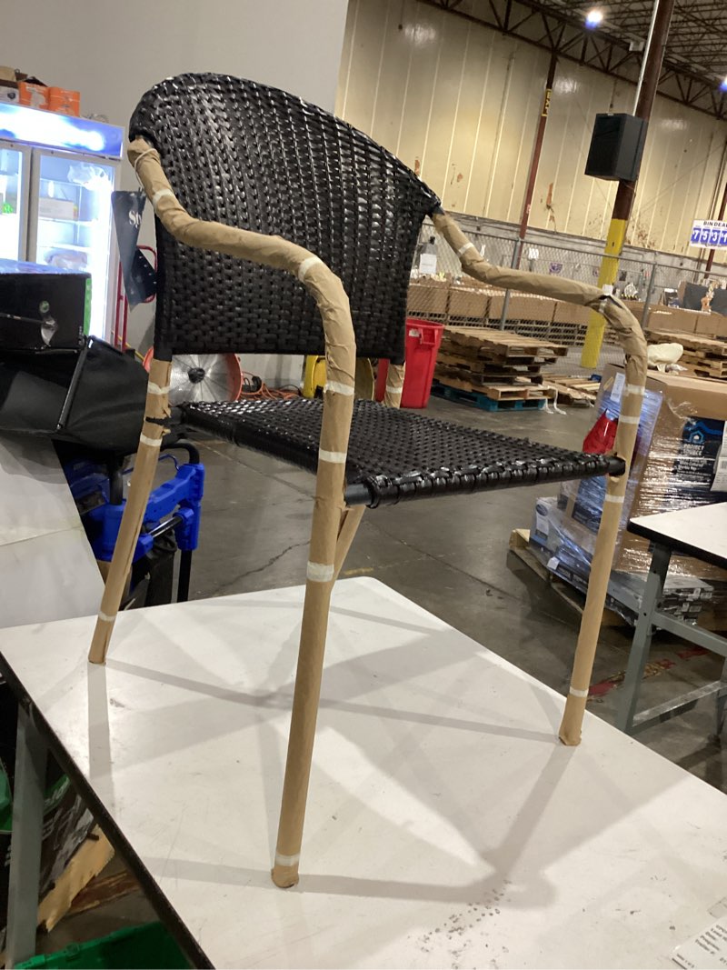 Condition photo showing Good Condition for style selections pelham bay wicker stackable matte black steel frame stationary dining chair with woven seat