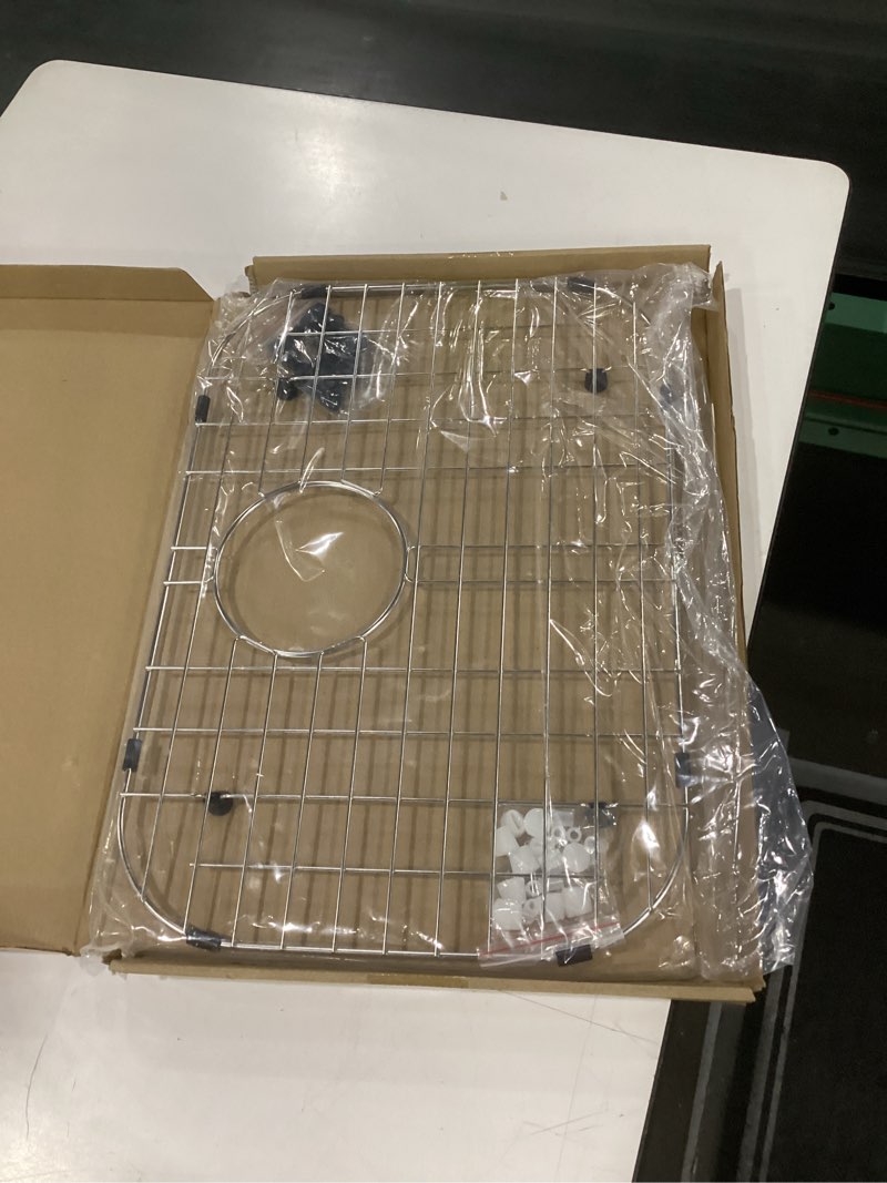 Condition photo showing Good Condition for serene valley sink bottom grid 19-1/16" x 13-5/8”, rear drain with corner radius 3-1/2", sink protector nlw1914r