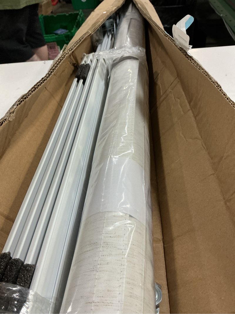 Condition photo showing Good Condition for unishades panel track blinds, vertical blinds for sliding glass doors, extendable track from 45 3/4" to 82 5/8" w, cuttable panel curtains up to 96 inches high, blackout - linen blackout linen (45 3/4" - 82 5/8") w x 96"h