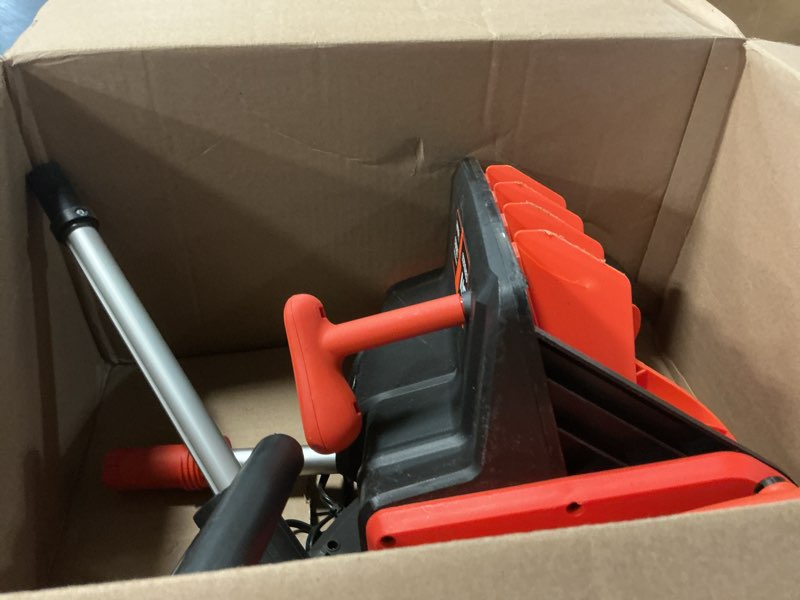 Condition photo showing As Is for voltask 56v cordless snow shovel, 14" electric snow blower, 2000w brushless motor battery snow shovel, 26ft throw distance snow removal for driveway/steps/patio/sidewalk, with 4.0ah battery & charger