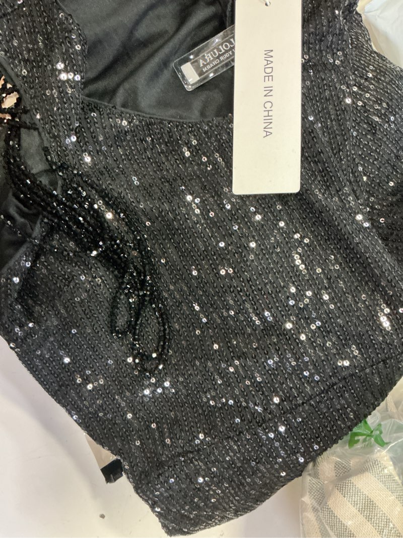 Condition photo showing New/Like New for cololura women one shoulder sequin formal dress with tulle hem - elegant cutout mesh mermaid flare party evening gown 3x-large black