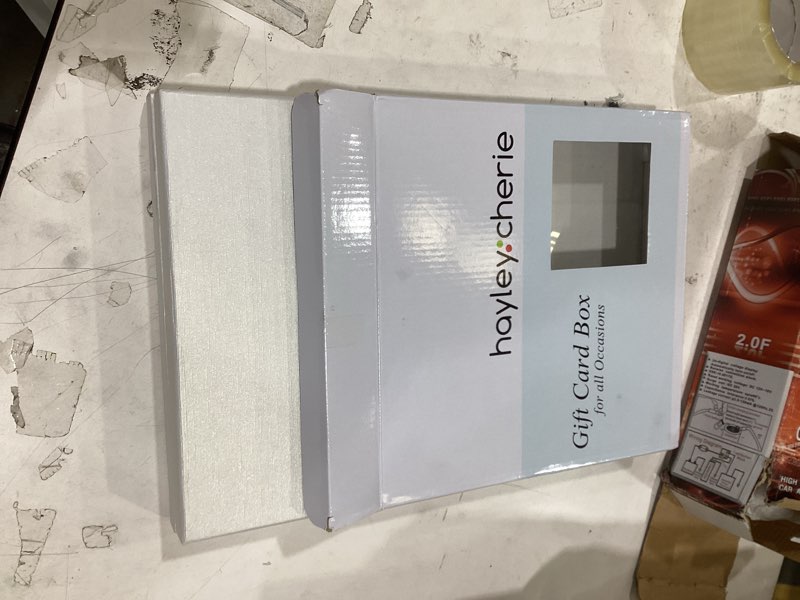Condition photo showing New/Like New for white wedding card box, large 10x10 gift card holder, elegant envelope box with slot for graduation, birthday party, money, funeral, wedding reception table, bridal & baby shower, sweet 16, baptism