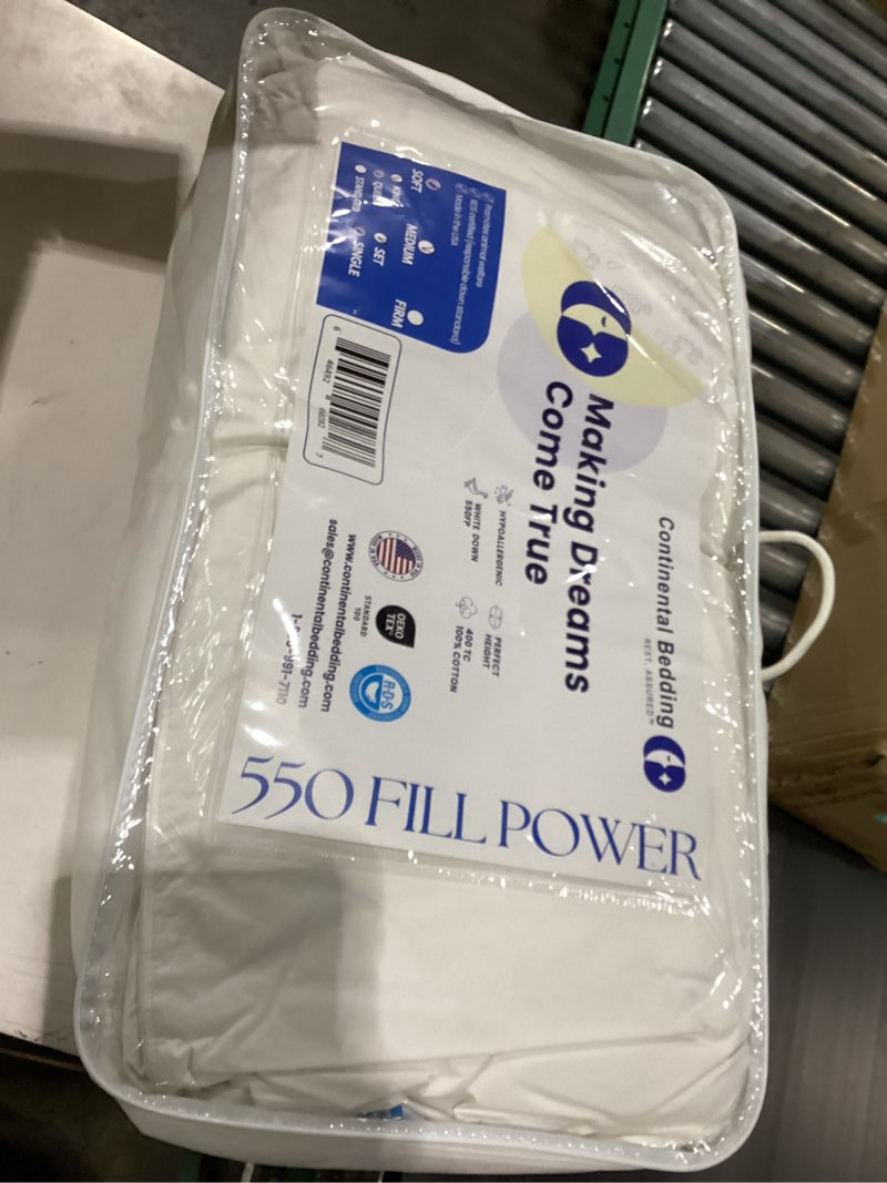 Continental Bedding Harmony Collection 550 Fill Power Down Pillow, Soft, Medium, Firm Loft Options, 
