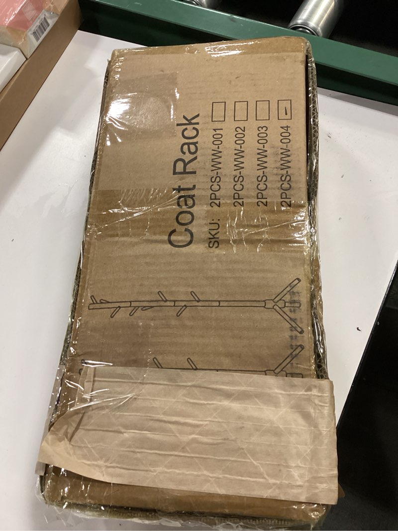 Condition photo showing New/Like New for 2PCS Solid Wooden Coat Rack Freestanding, New Zealand Pine Coat Tree with 8 Hooks & 3 Adjustable Sizes for Coats, Hats, Handbags and Scarves, Space Saving for Entryway/Office/Bedroom (Brown) Brown 2 PC